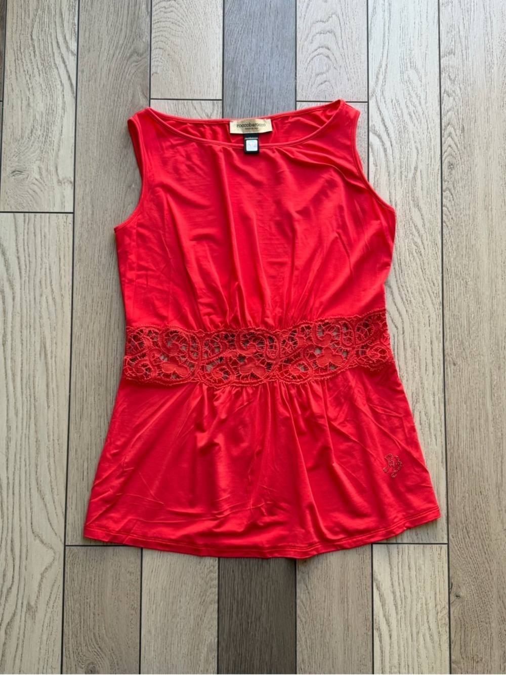 roccobarocco Red Sleeveless Lace-Waist Tank Top made in Italy size Small